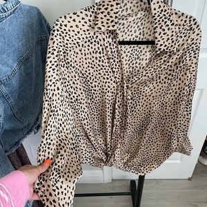 Silky leopard button up shirt